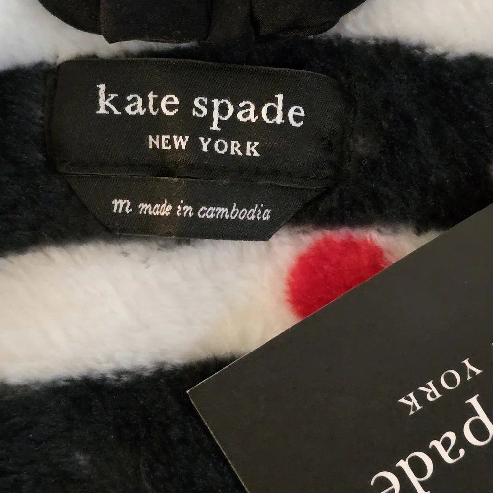 Kate‎ Spade New York® Chenille Wrap Robe Black & White Striped With Polka Dots M